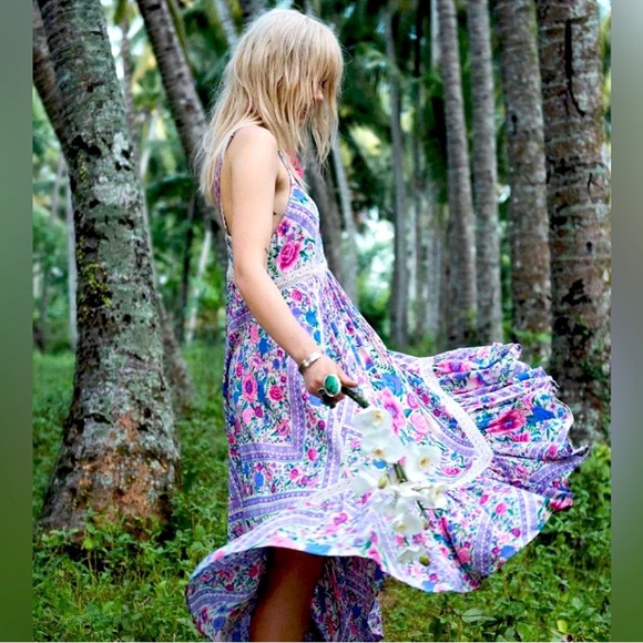 Spell Dresses & Skirts - Spell Babushka Midi Dress Floral Lavender Handkerchief Hem Large EUC